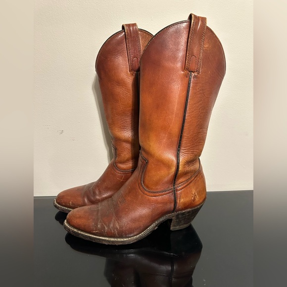 Vintage Frye Western Boots Mens Size 8.5D Brown Leather Cowboy 2356 Pull On - Picture 3 of 9